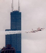 Thunderbirds Pass Middle Of Sears Tower, Chicago